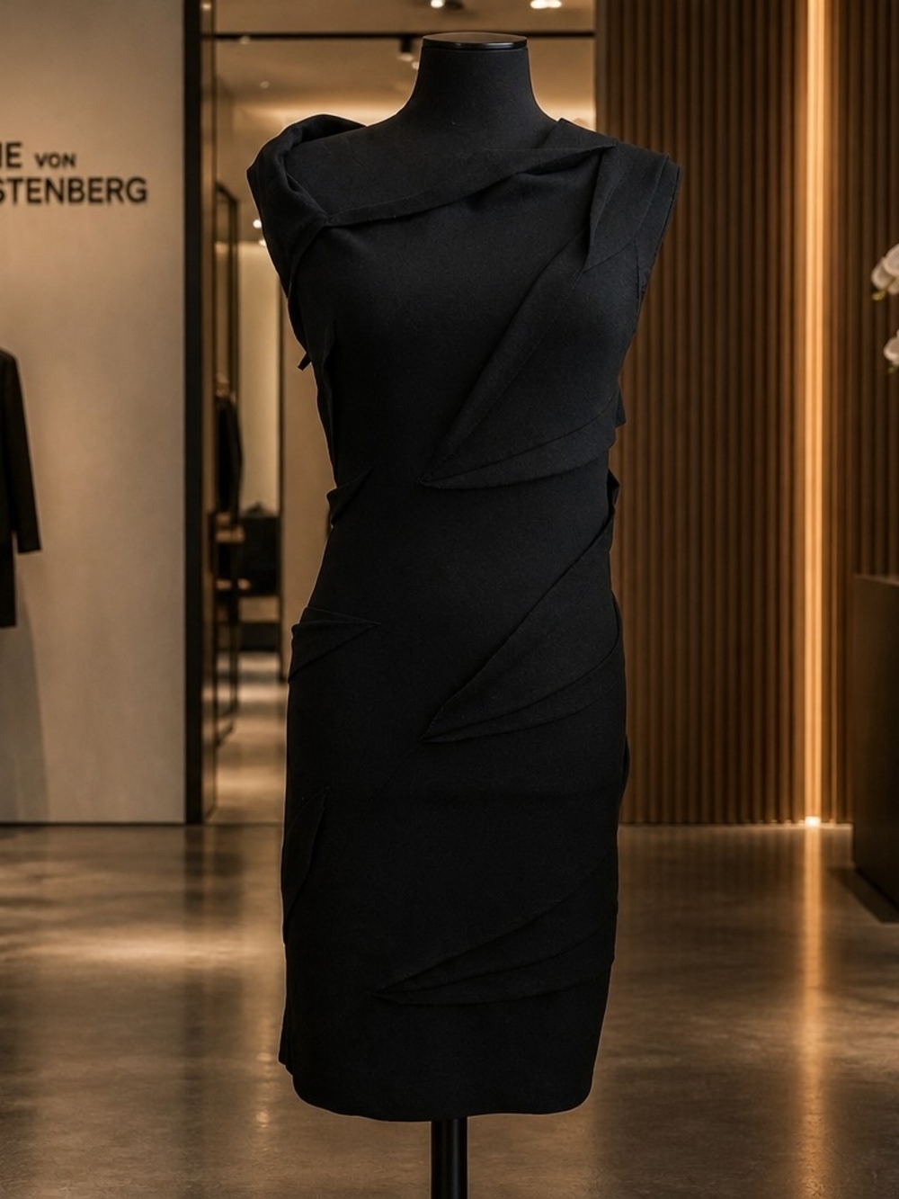 Diane von Furstenberg DVF Slasher Black Wool Blend Dress Size 2